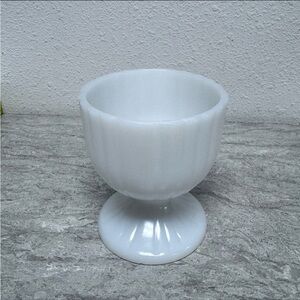 Vintage Ribbbed White Milk Glass Goblet Candy Dish Vase Footed Bowl